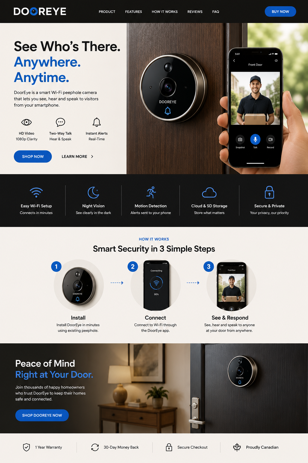 DoorEye smart door security homepage mockup